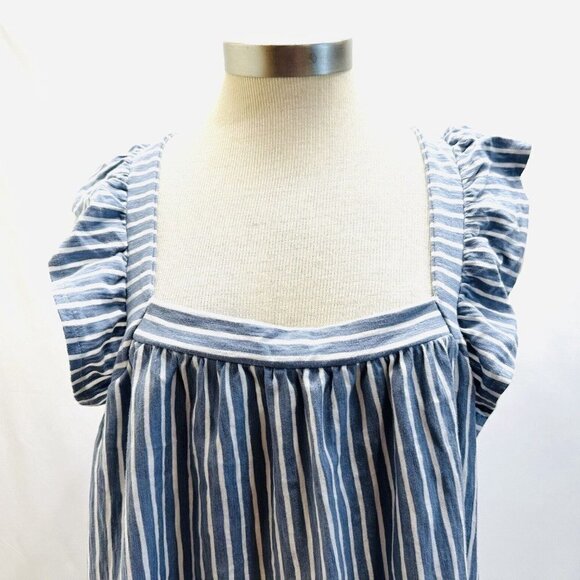 NWT LAUREN CONRAD Women Sleeveless Pullover Square Neck Striped Blue Shirt Sz O - Picture 2 of 14